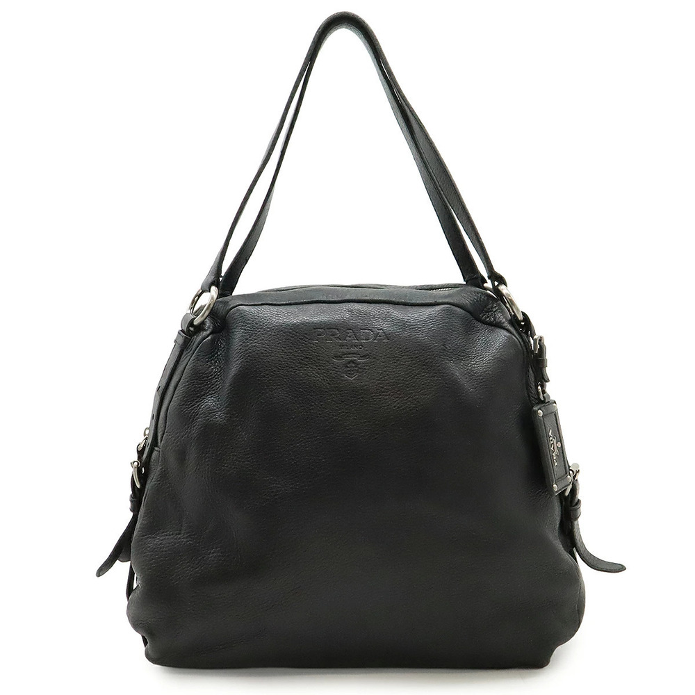 Prada Belt Tote Bag Shoulder Hobo Deerskin Leather NERO Black